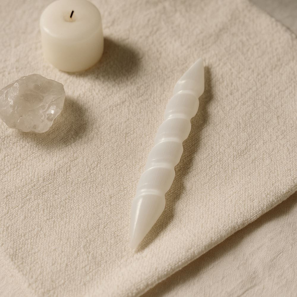 Selenite Wand, Double Pointed Spiral, 15cm