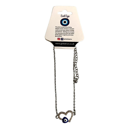 Evil Eye Anklet, Rhinestone Heart (JIT)