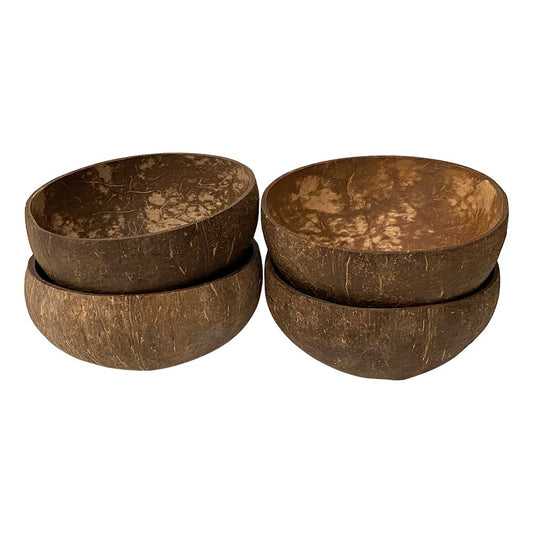 Coconut Bowl, Natural Textured Finish, Large, 13-15cm Diameter, Set of 4