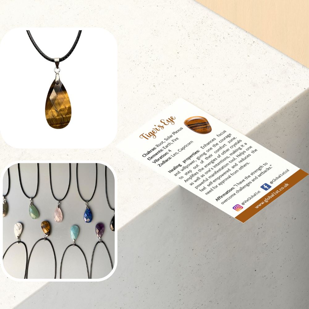 Teardrop Faceted Pendant with Black Cord, 2.5x1.5cm