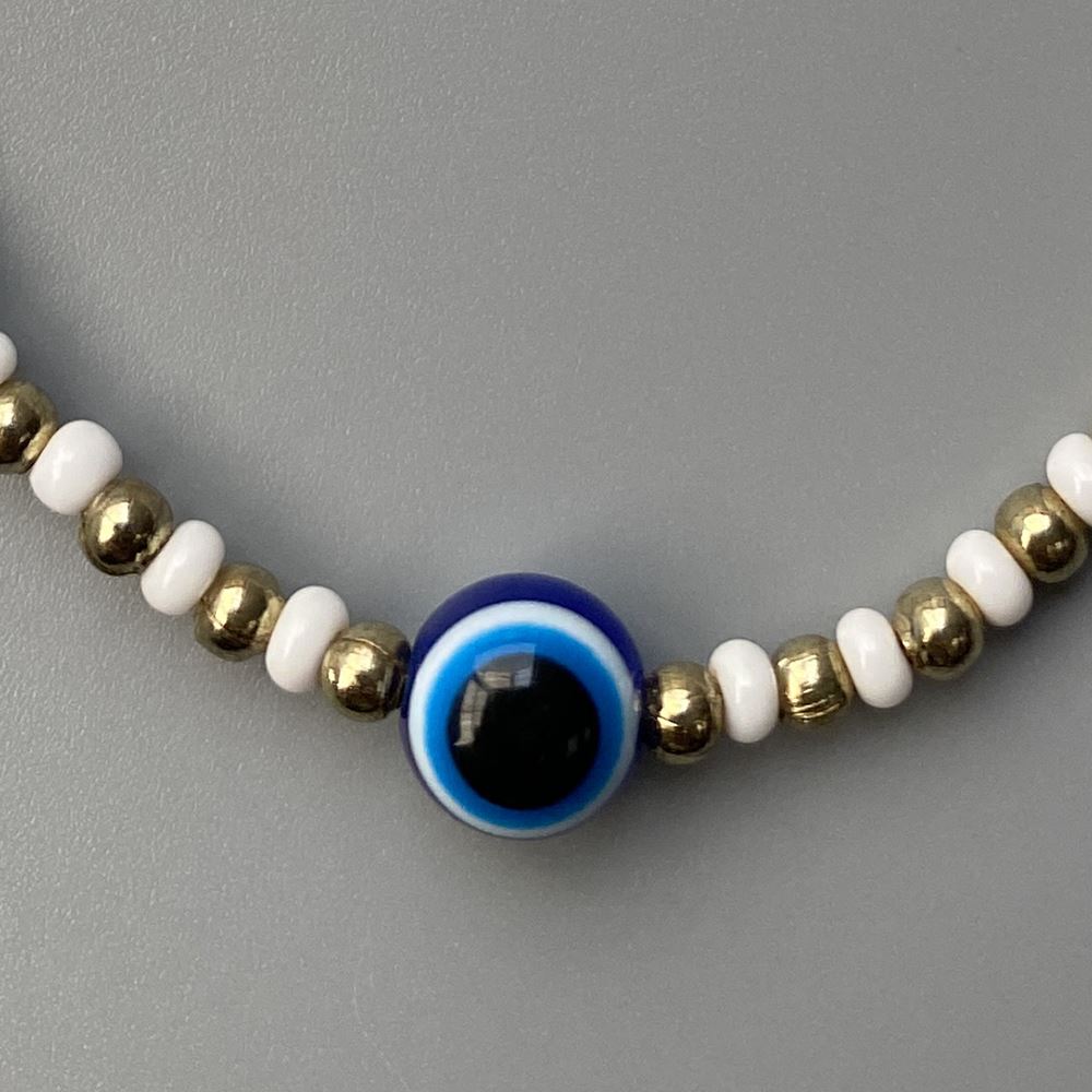 Evil Eye Bracelet with 6 Gold Beads Each Side, (JIT)