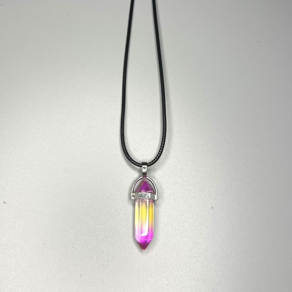 Double Point Pencil Pendant, Black String, Glass