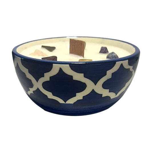 Ceramic Bowl Candle, Meditation with 7 Chakra Crystals