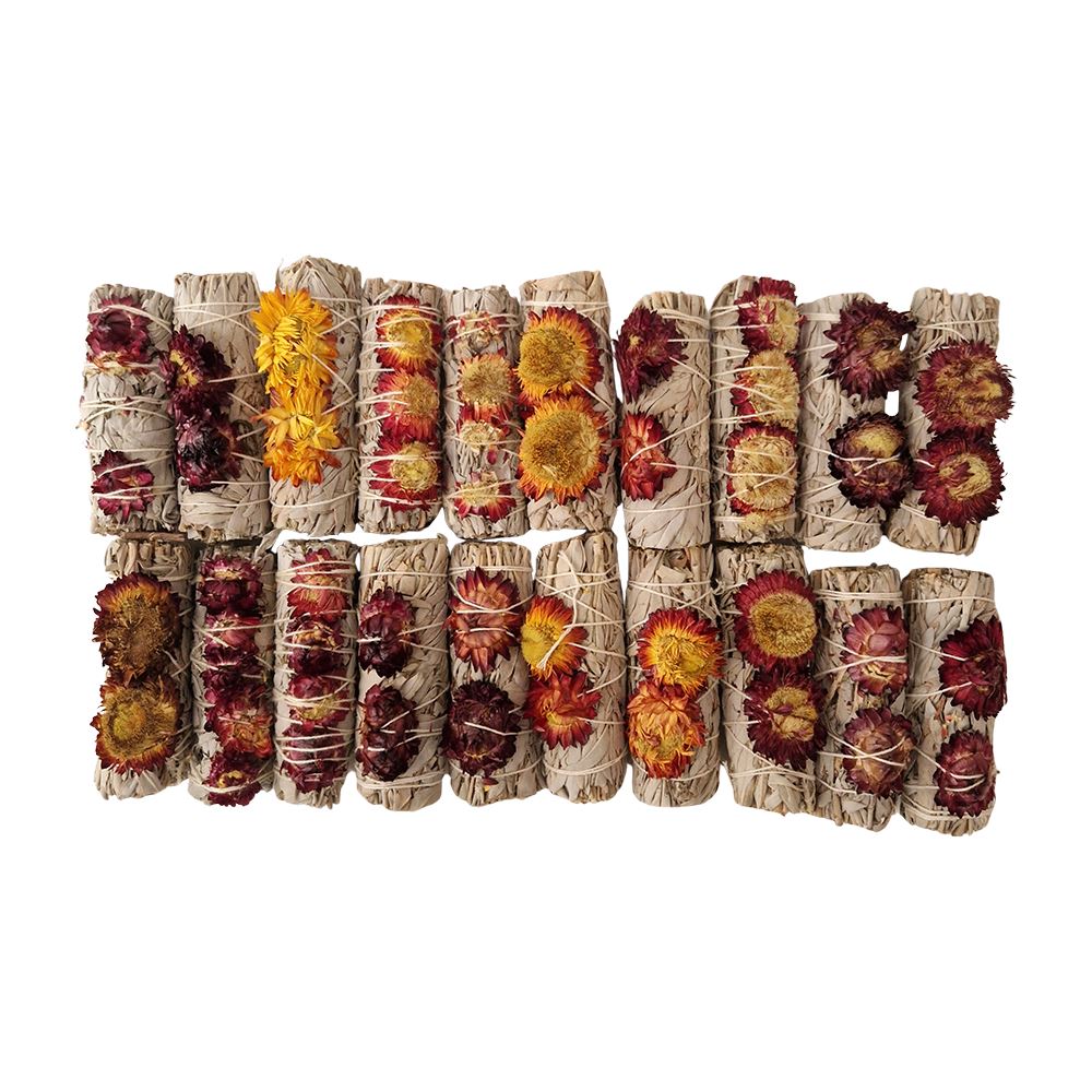 Smudge Stick, White Sage and Red Sunflower 4", Pack of 20