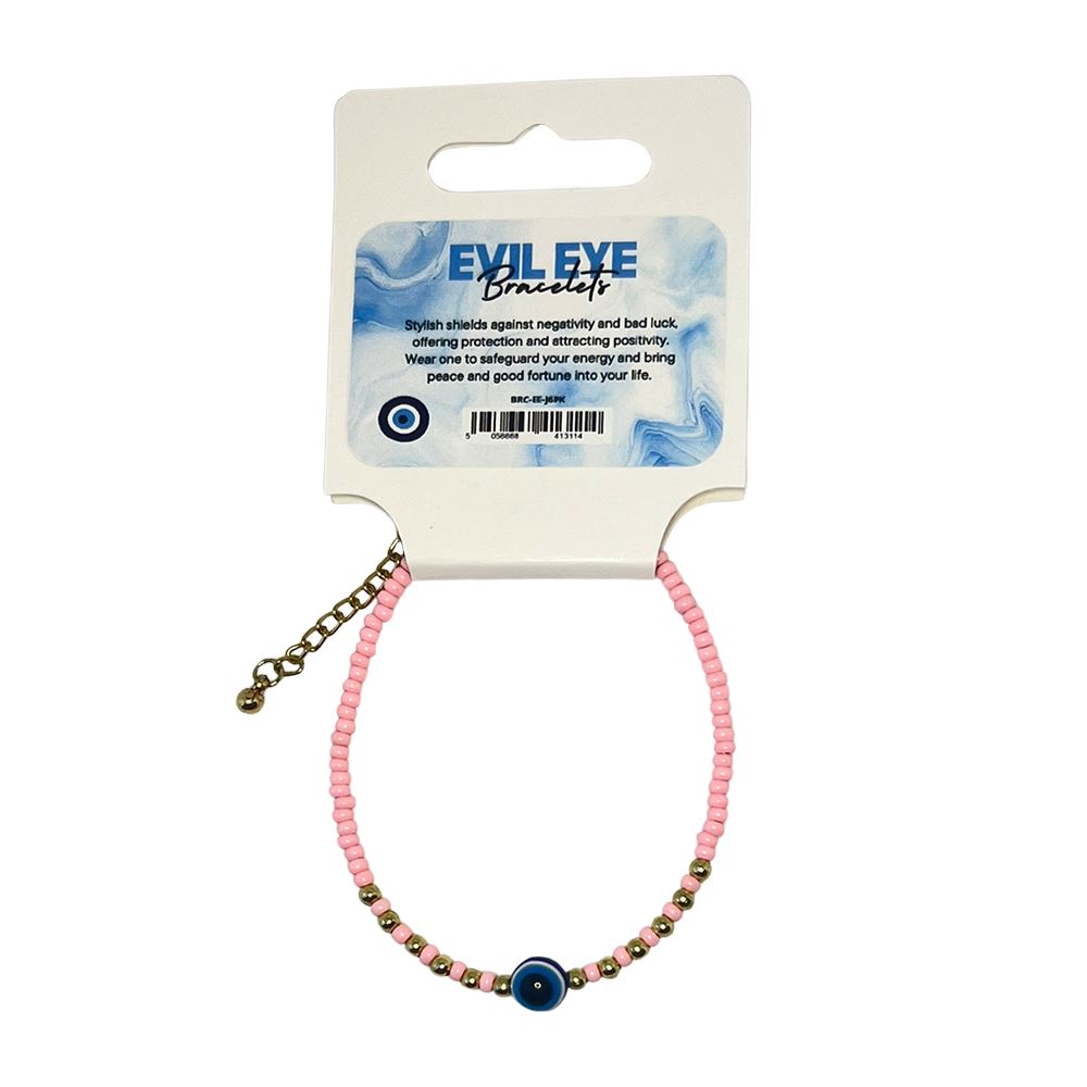 Evil Eye Bracelet with 6 Gold Beads Each Side, (JIT)