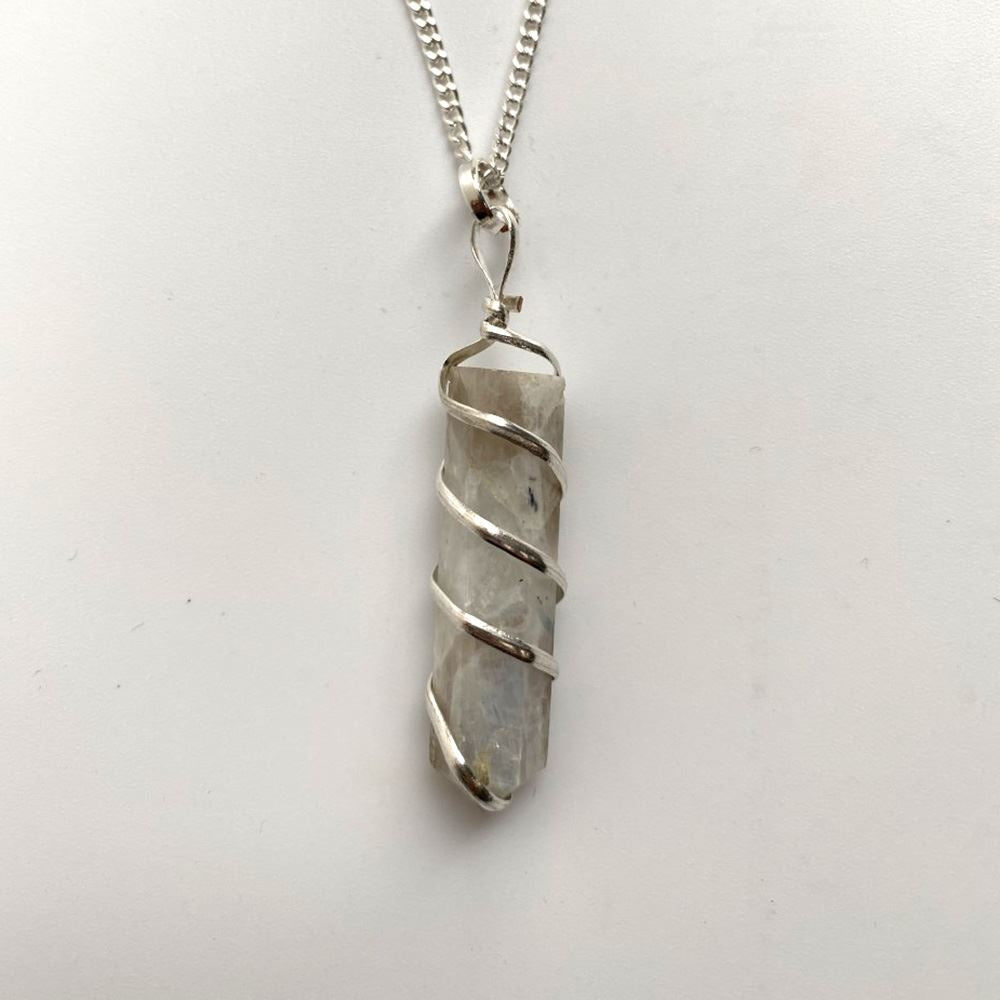 Wire Wrapped Pencil Pendant, Silver Chain
