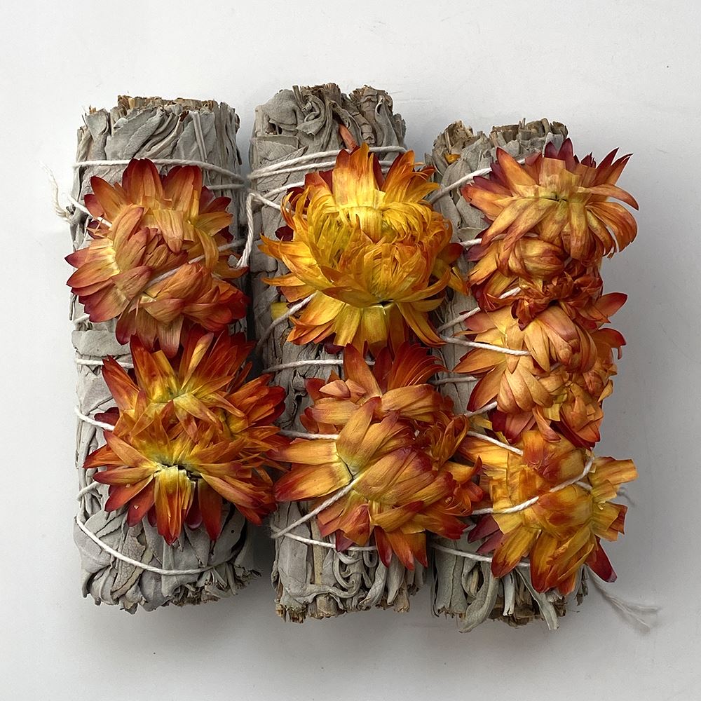 Smudge Stick, White Sage and Orange Sunflower 4"