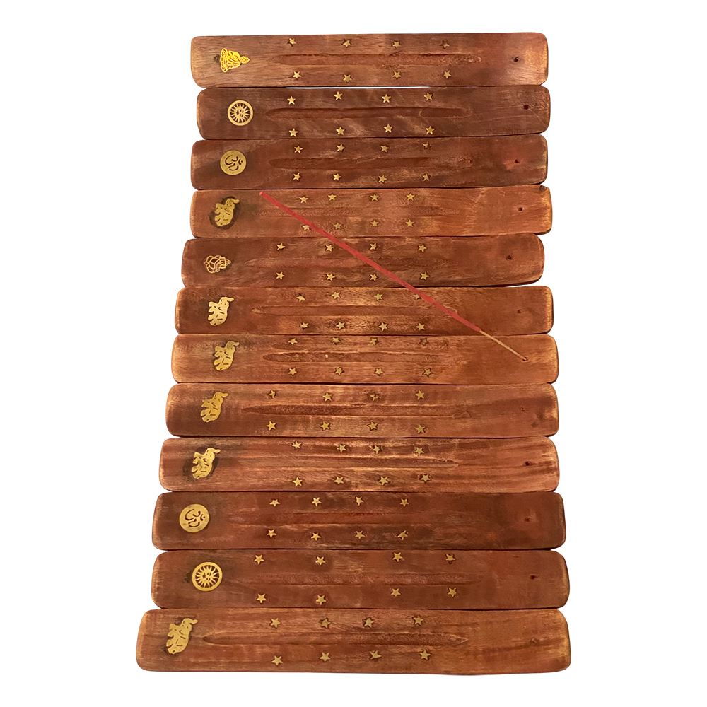 Wooden Incense Holder with Assorted Golden Designs, 25cm