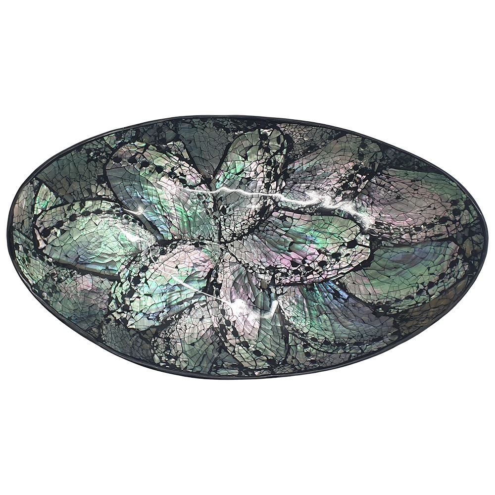 Capiz Inlay Decorative Bowl, Boat Shaped, 25cm, Black/Silver