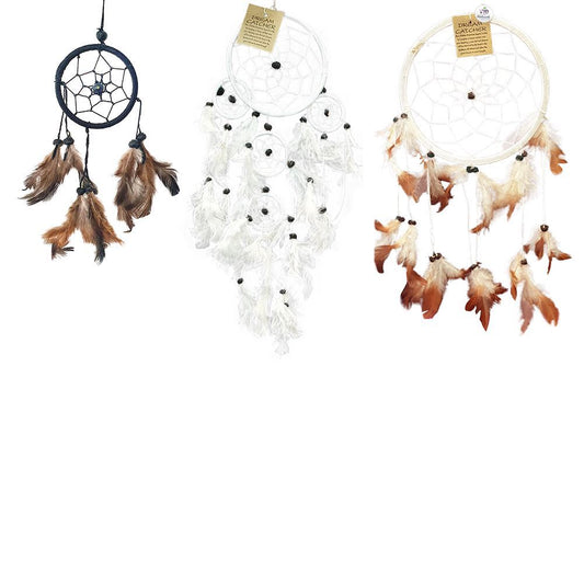 Dream Catcher Bundle, Pack of 3, 6cm (Black), 11cm (White), 16cm (Natural)