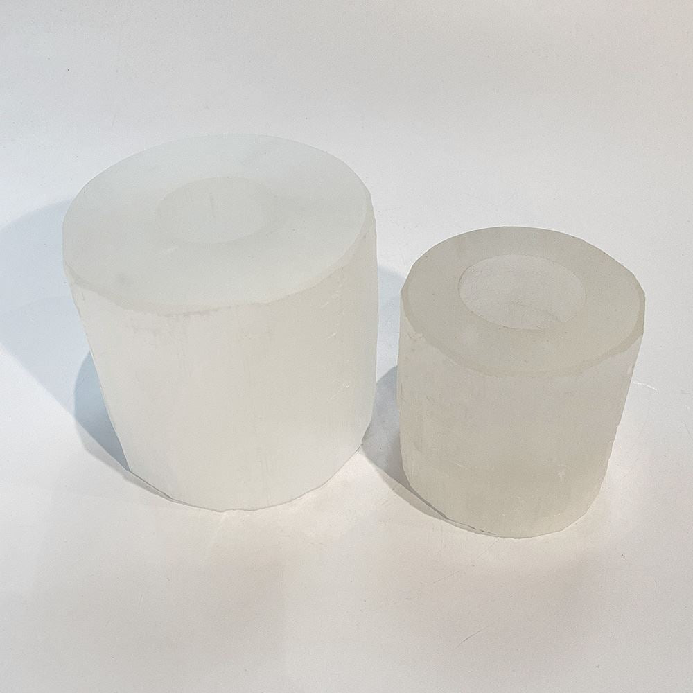 Selenite Cylindrical Candle Holder, 8x8cm