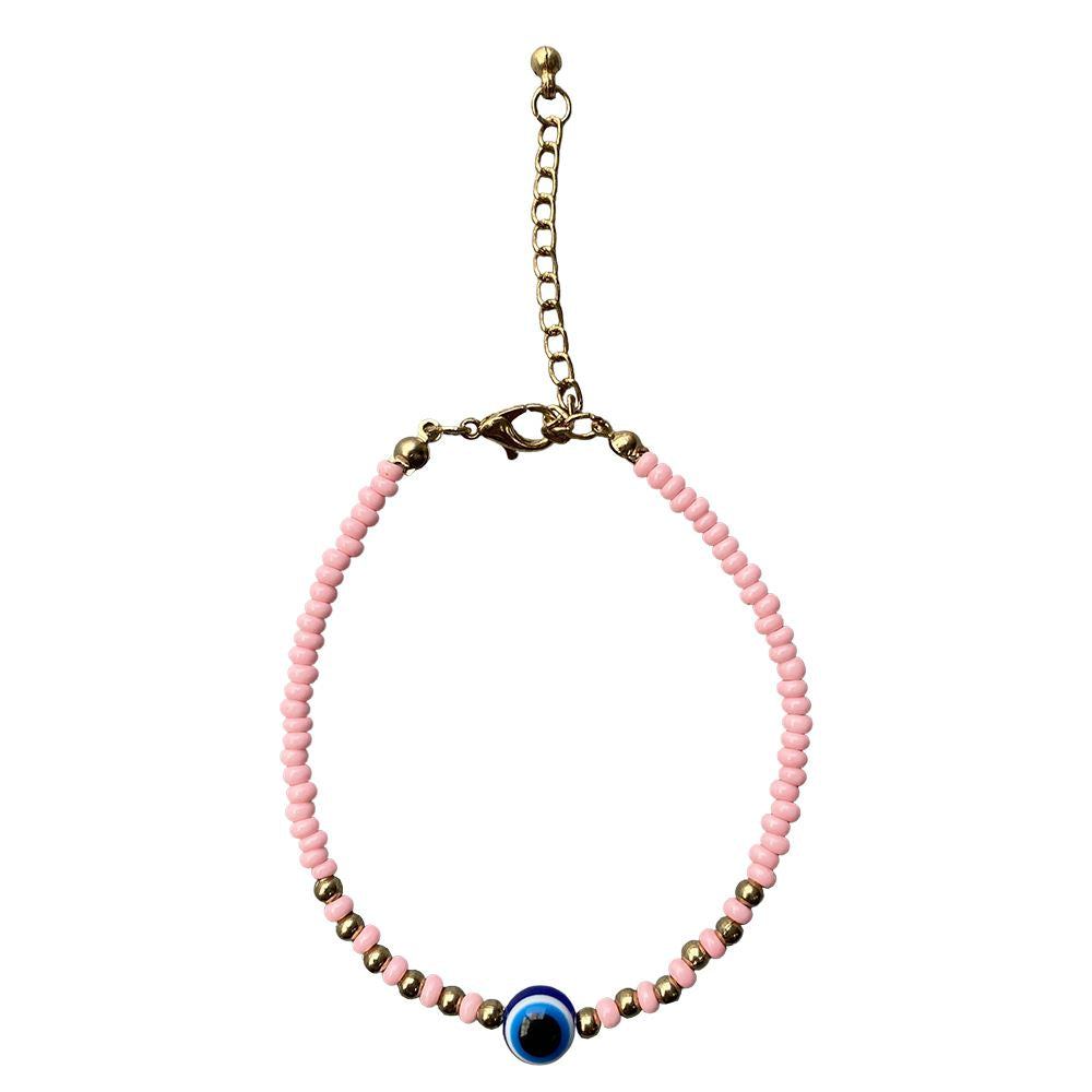 Evil Eye Bracelet with 6 Gold Beads Each Side, (JIT)