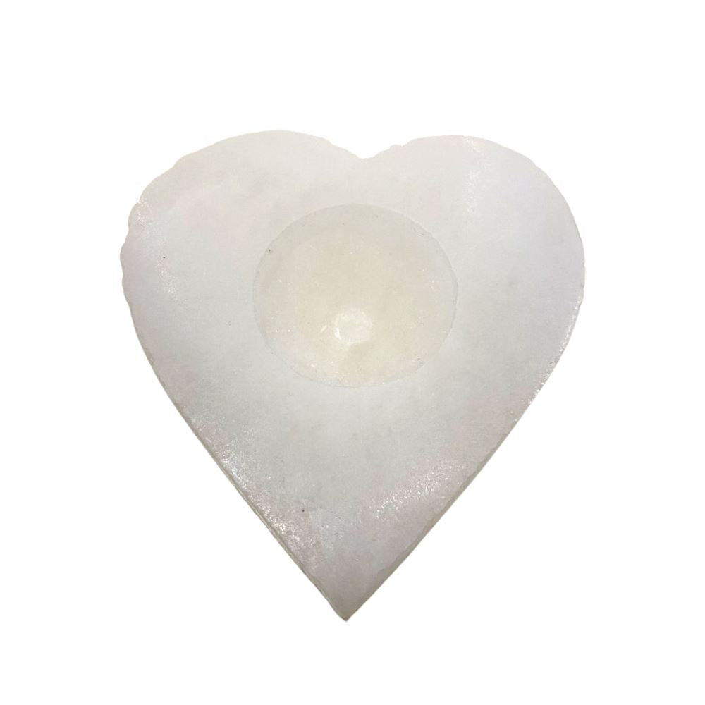 Selenite Tealight Holder, Heart, 10x10x3cm