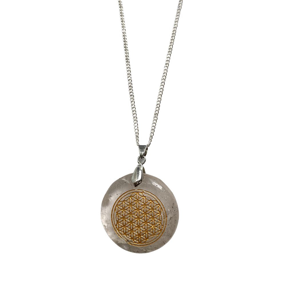 Disc Pendant & Flower of Life Design with Silver Chain