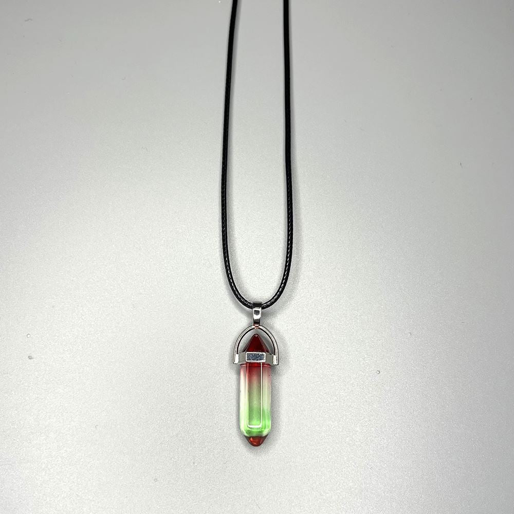 Double Point Pencil Pendant, Black String, Glass