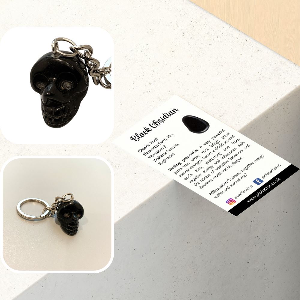 Crystal Skull Head Keychain, 2cm