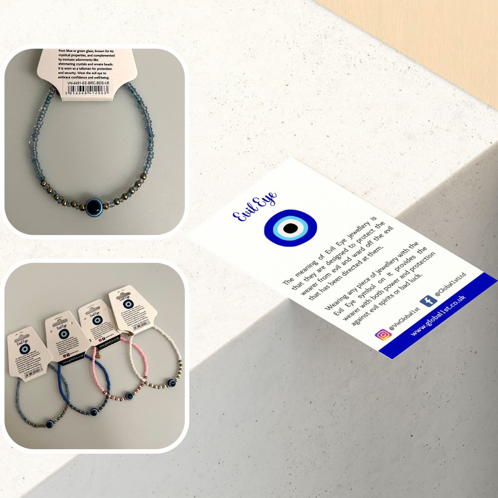 Evil Eye Bracelet with 6 Gold Beads Each Side, (JIT)