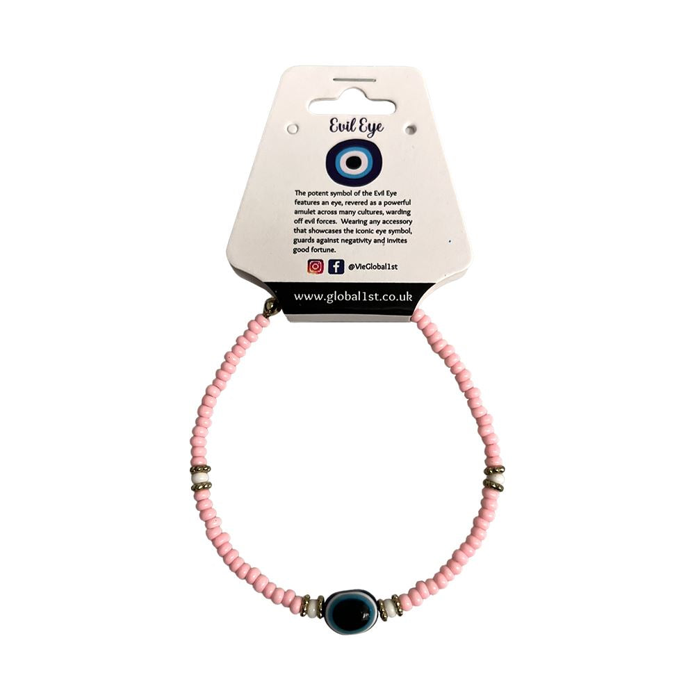Evil Eye Bracelet, White Beads, (JIT)