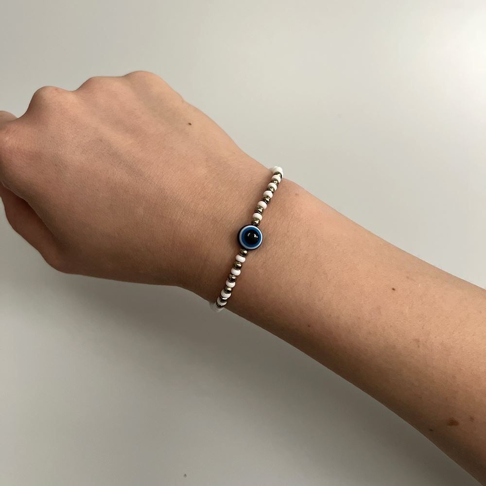 Evil Eye Bracelet with 6 Gold Beads Each Side, (JIT)