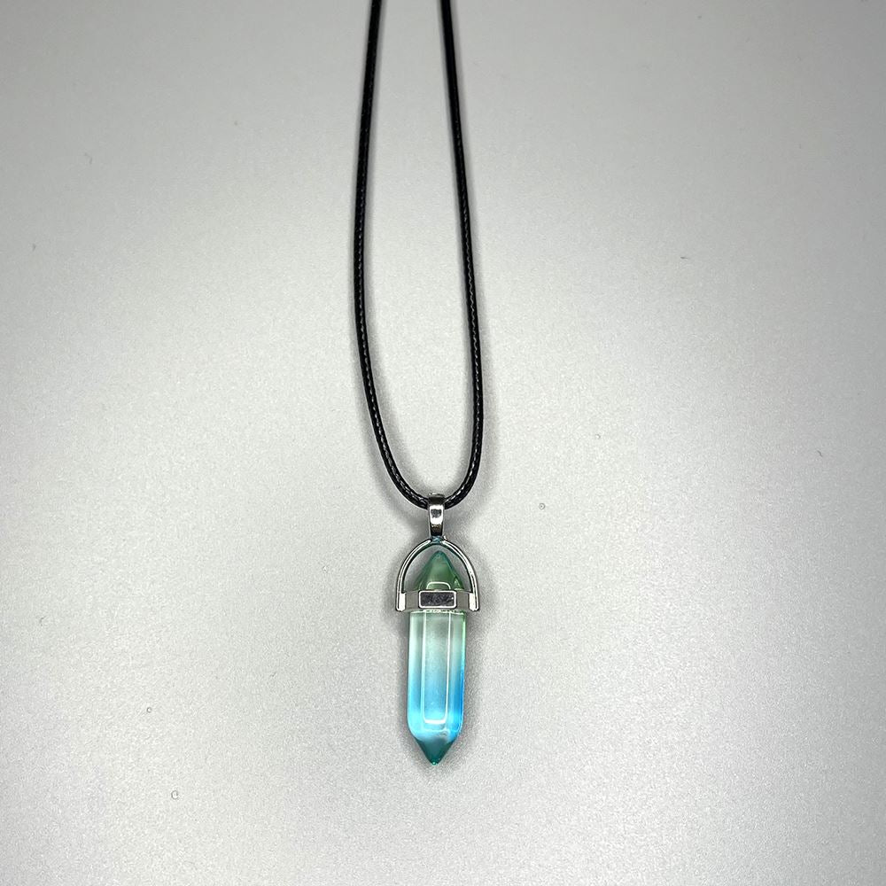Double Point Pencil Pendant, Black String, Glass