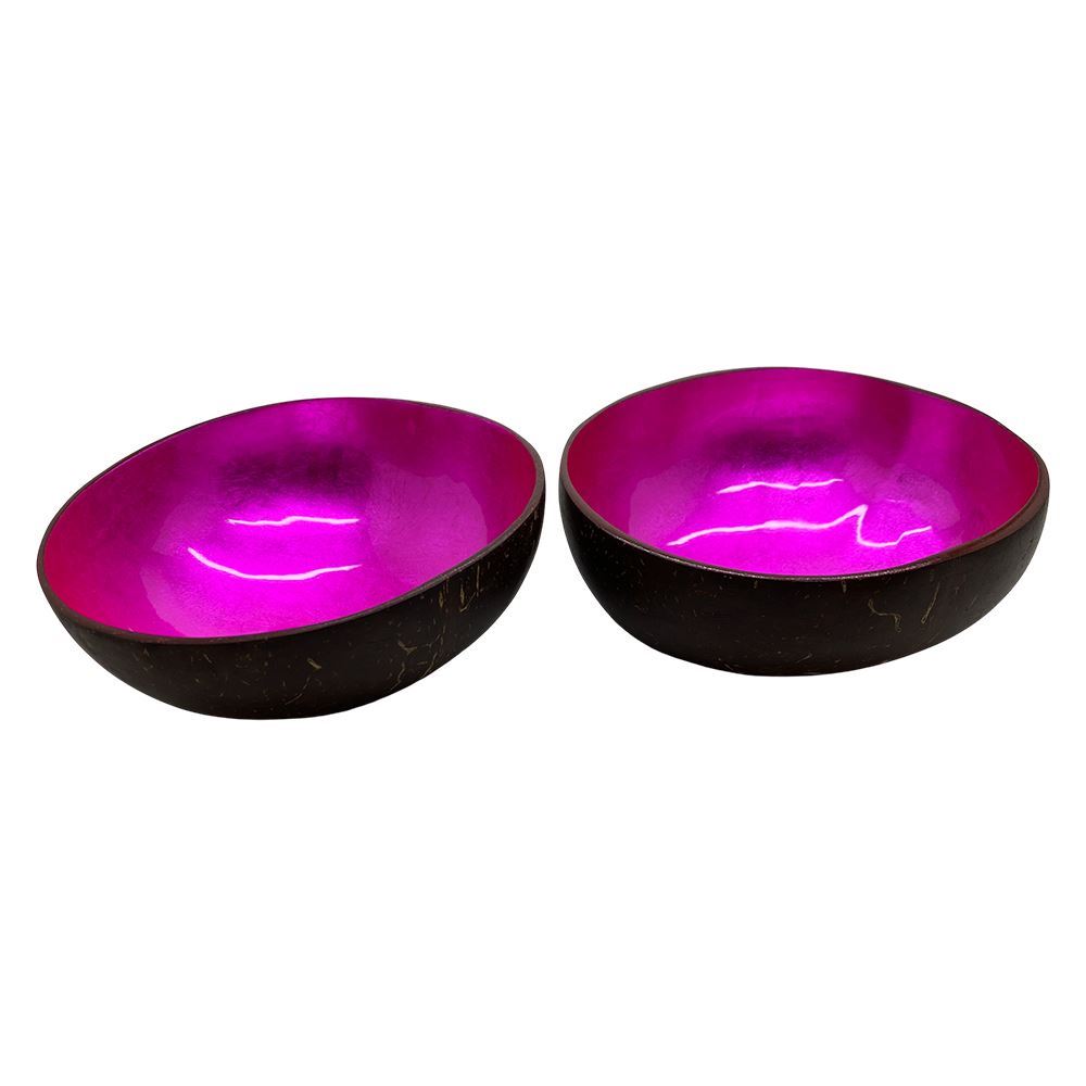 Hand-Painted Coconut Bowls, Lacquered, Set of 2