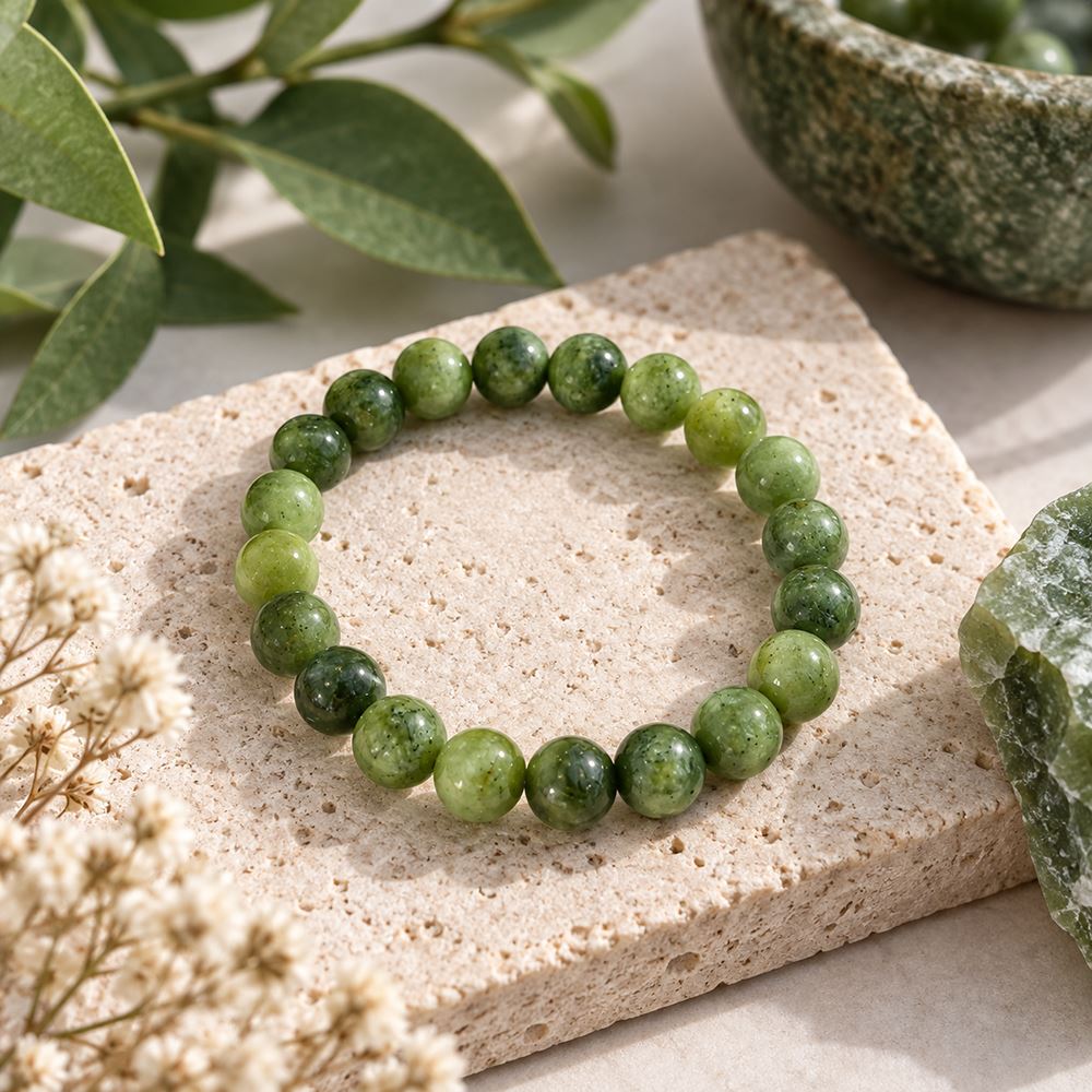 Crystal Bracelet, 8mm, Green Jade