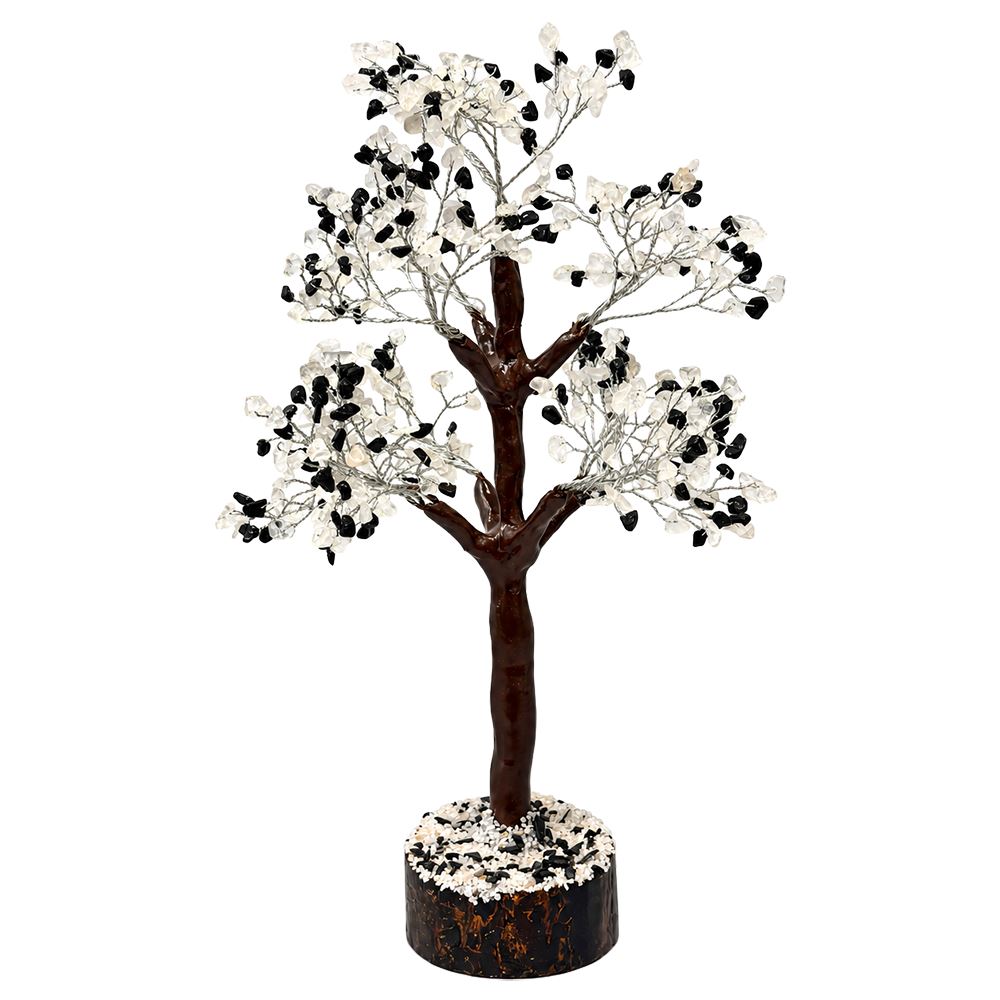 Gemstone Tree, 500 Beads, Black Tourmaline and Clear Quartz