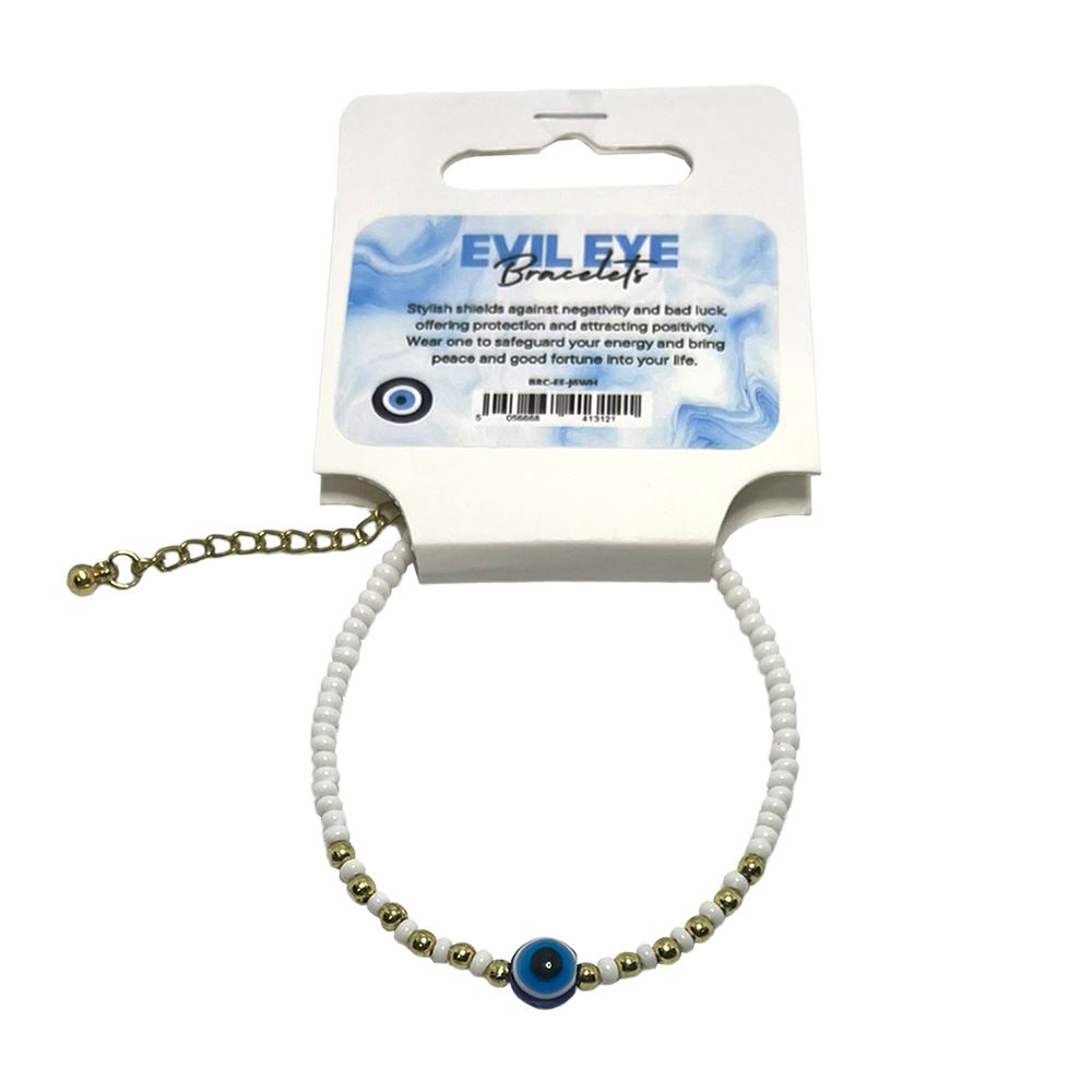 Evil Eye Bracelet with 6 Gold Beads Each Side, (JIT)