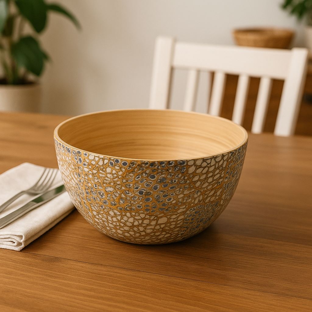 Bamboo Salad Bowl, 23x10cm, Blue