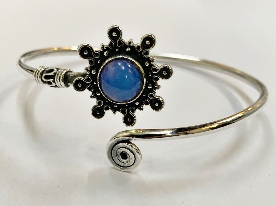 Silver Plated Adjustable Sunburst Spiral Cuff Bangle