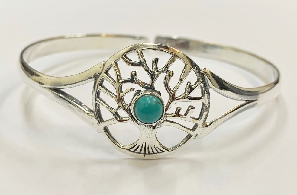 Silver Plated Adjustable Tree of Life Cuff Bangle