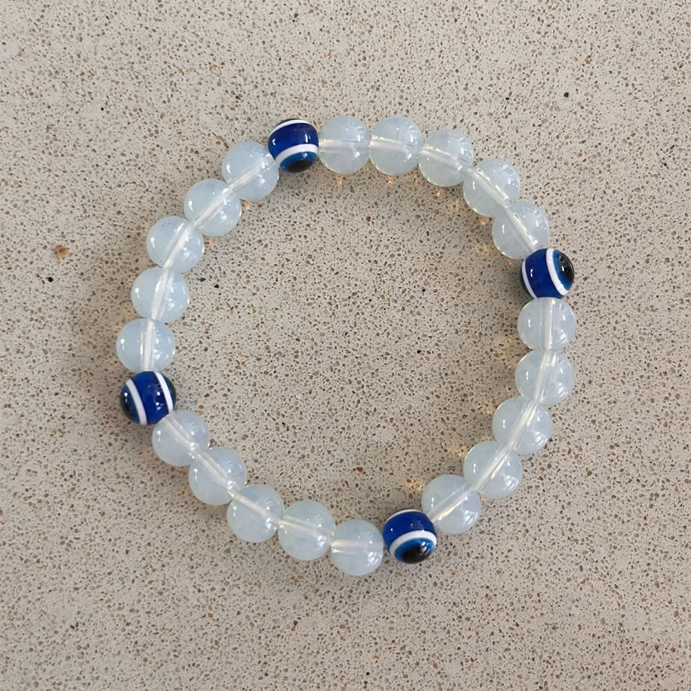 Evil Eye Beaded Stretch Bracelet, Opalite