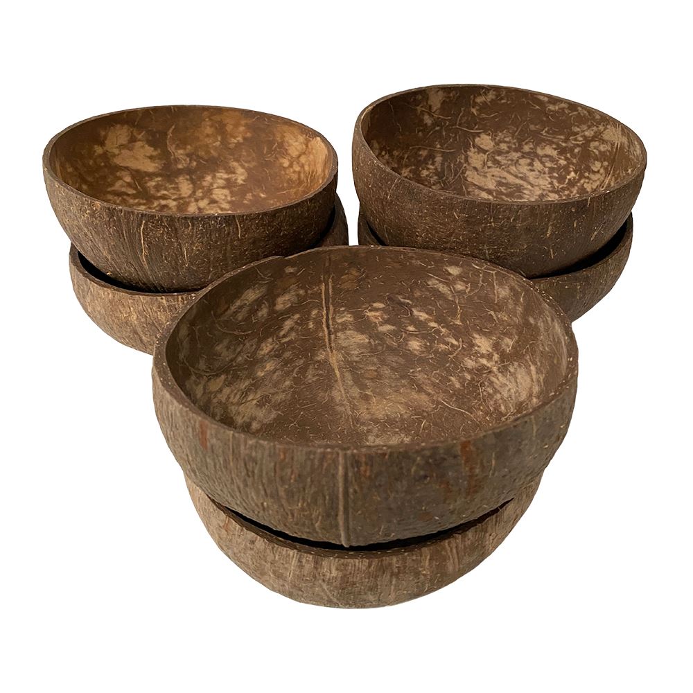 Coconut Bowl, Natural Textured Finish, Large, 13-15cm Diameter, Set of 6