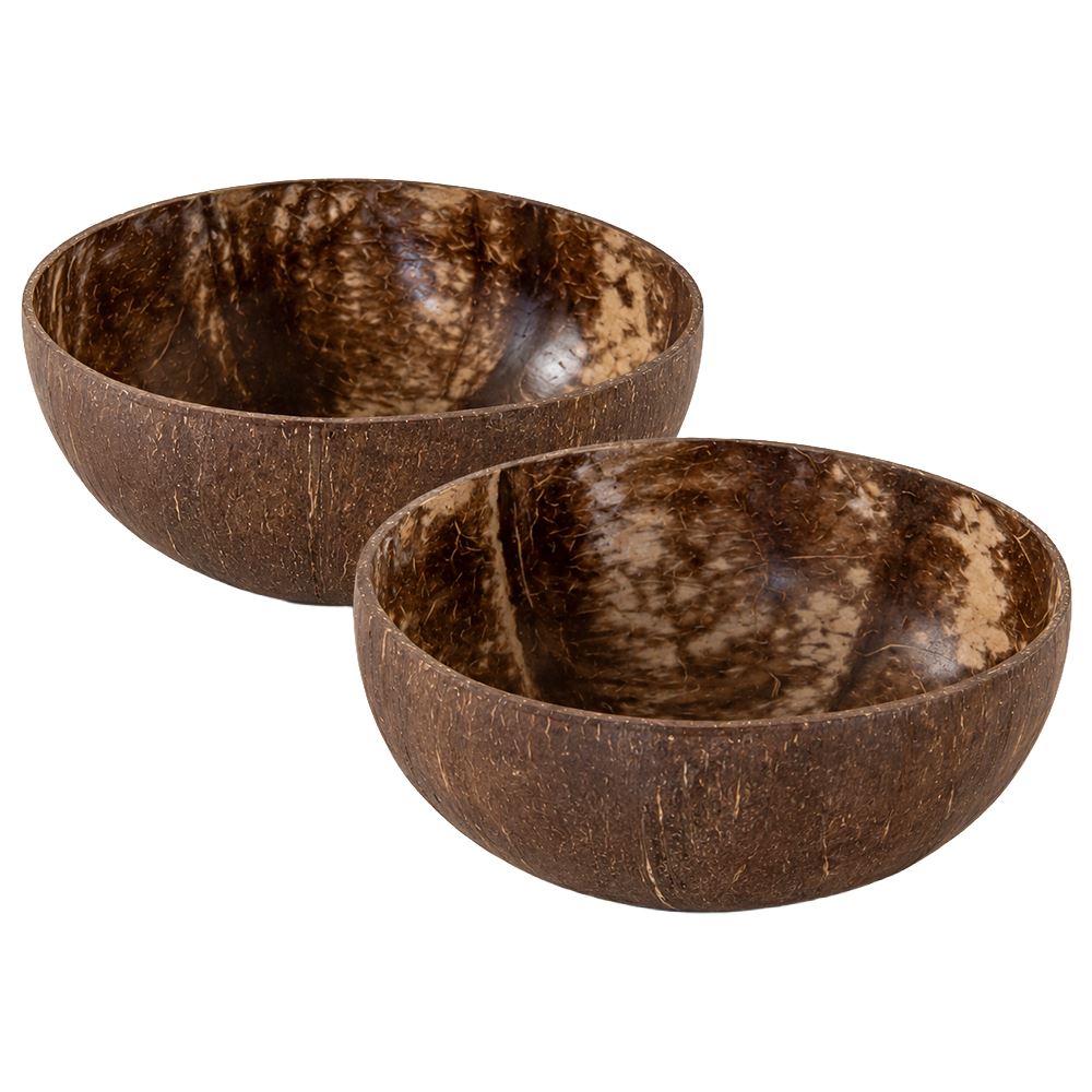 Natural Coconut Shell Bowls, Food-Safe Lacquered Interior Jumbo 14-16cm
