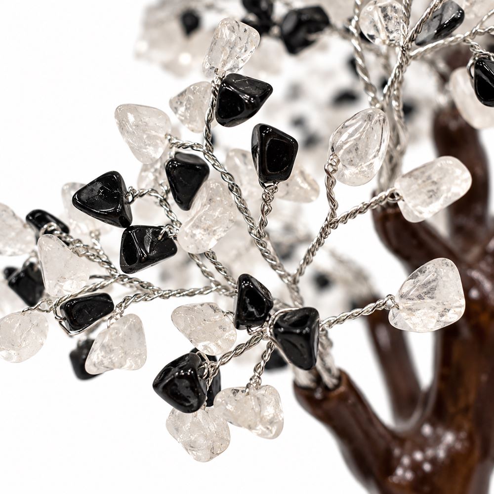 Gemstone Tree, 500 Beads, Black Tourmaline and Clear Quartz