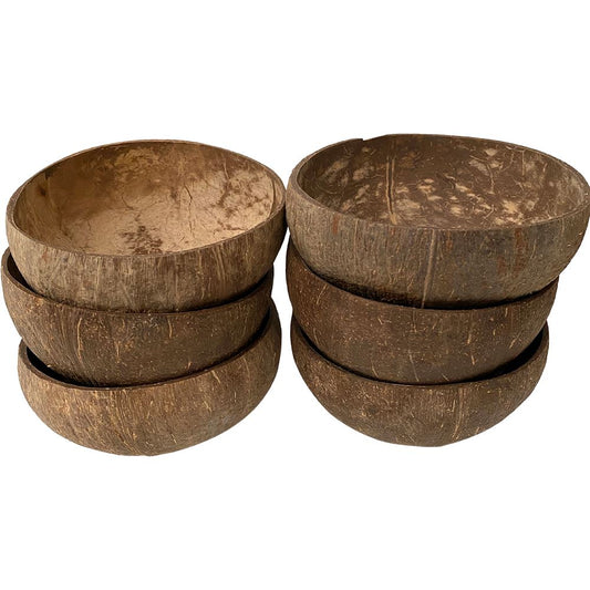 Coconut Bowl, Natural Textured Finish, Large, 13-15cm Diameter, Set of 6