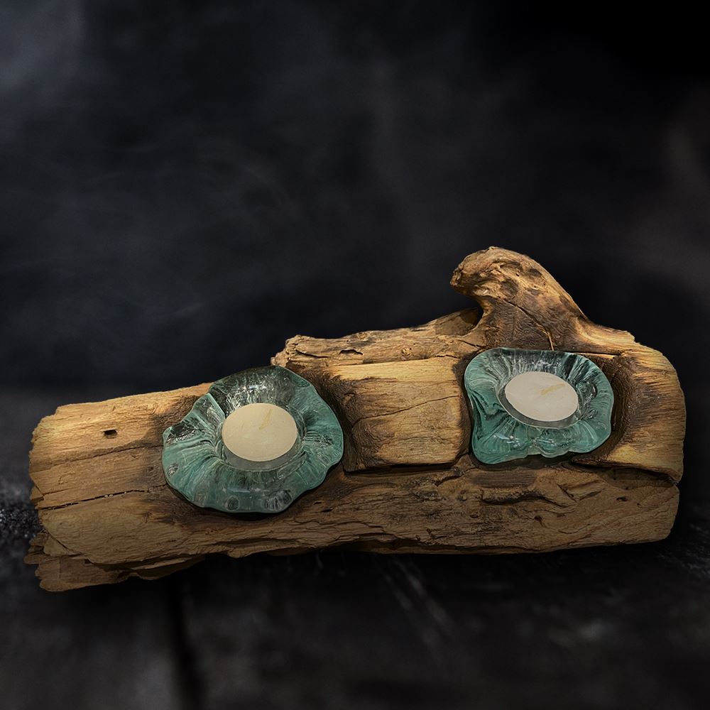 Molten Glass on Balanese Gamal Wood Tealight Holder
