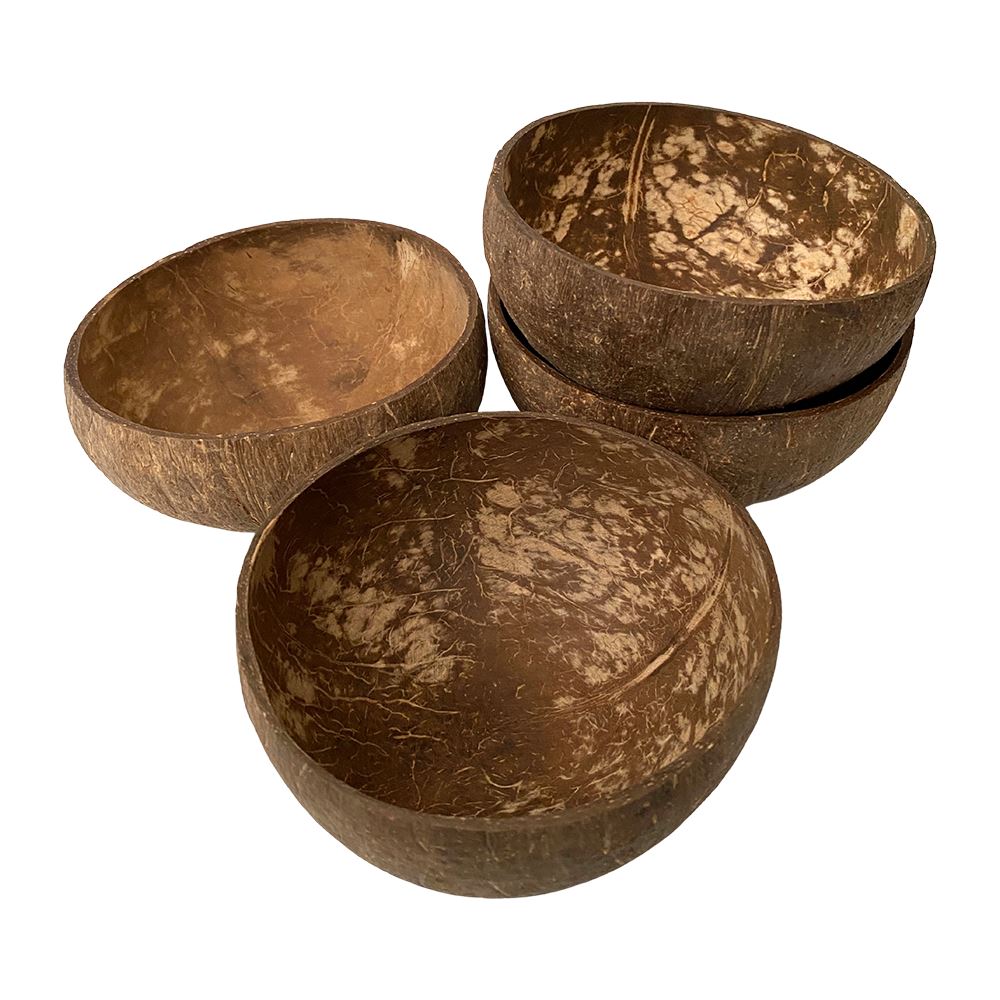 Coconut Bowl, Natural Textured Finish, Large, 13-15cm Diameter, Set of 4