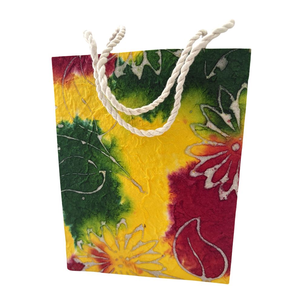 Mulberry Paper Gift Bag, Assorted Coloured Flower, 15x19x5.5cm, Pack of 10