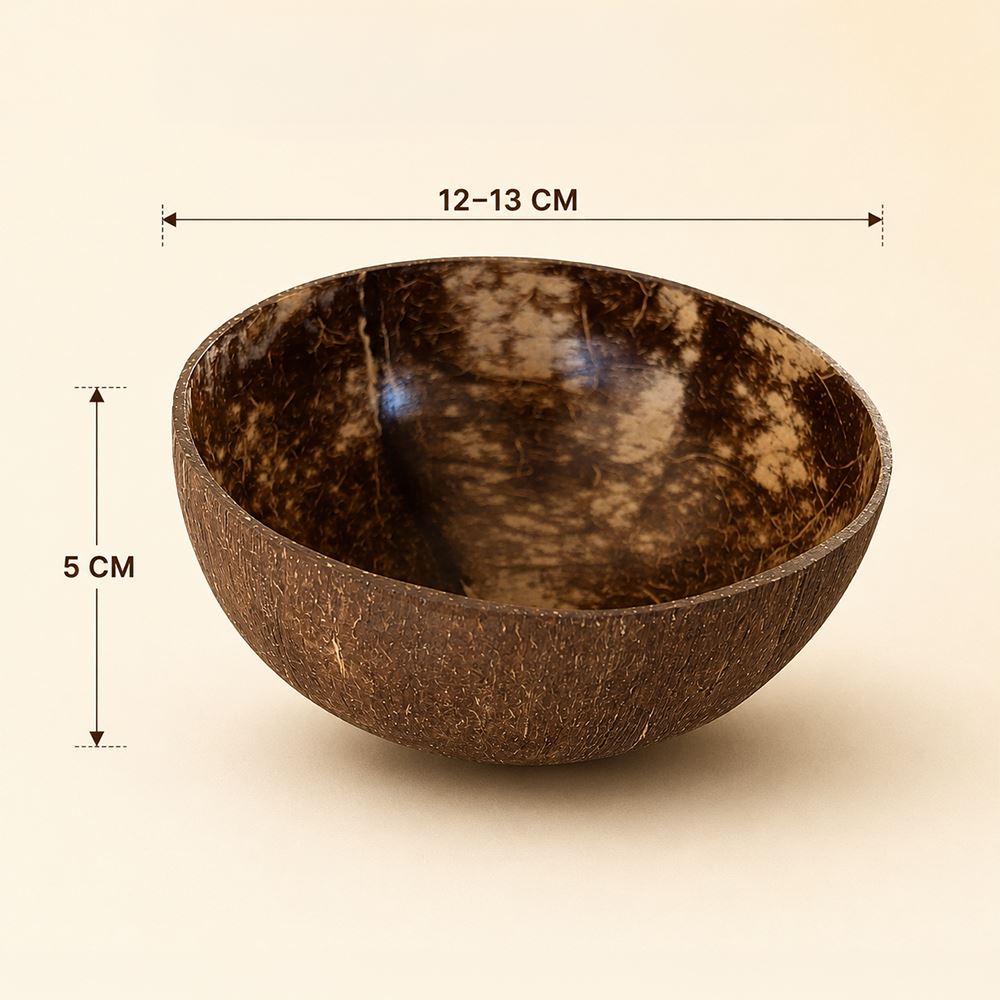 Natural Coconut Shell Bowls Food-Safe Lacquered Interior Large 12-13cm