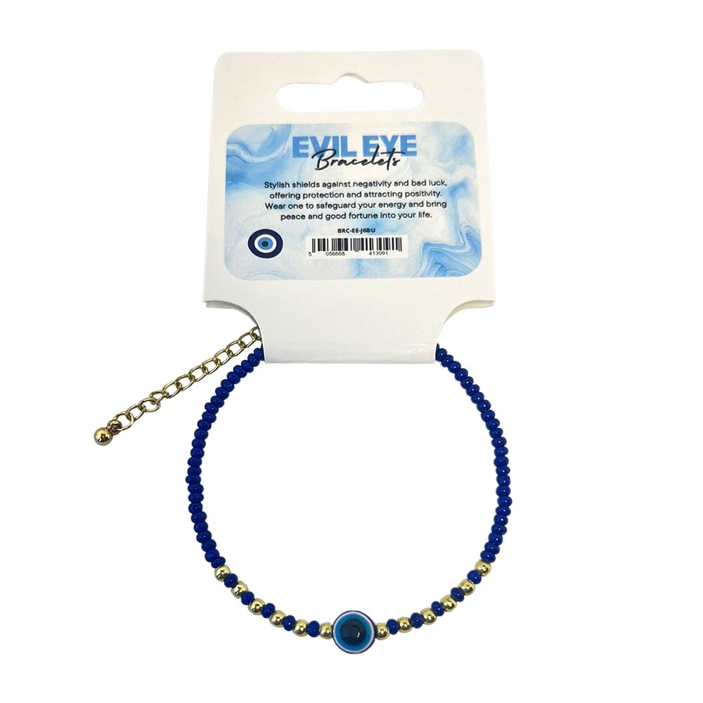 Evil Eye Bracelet with 6 Gold Beads Each Side, (JIT)