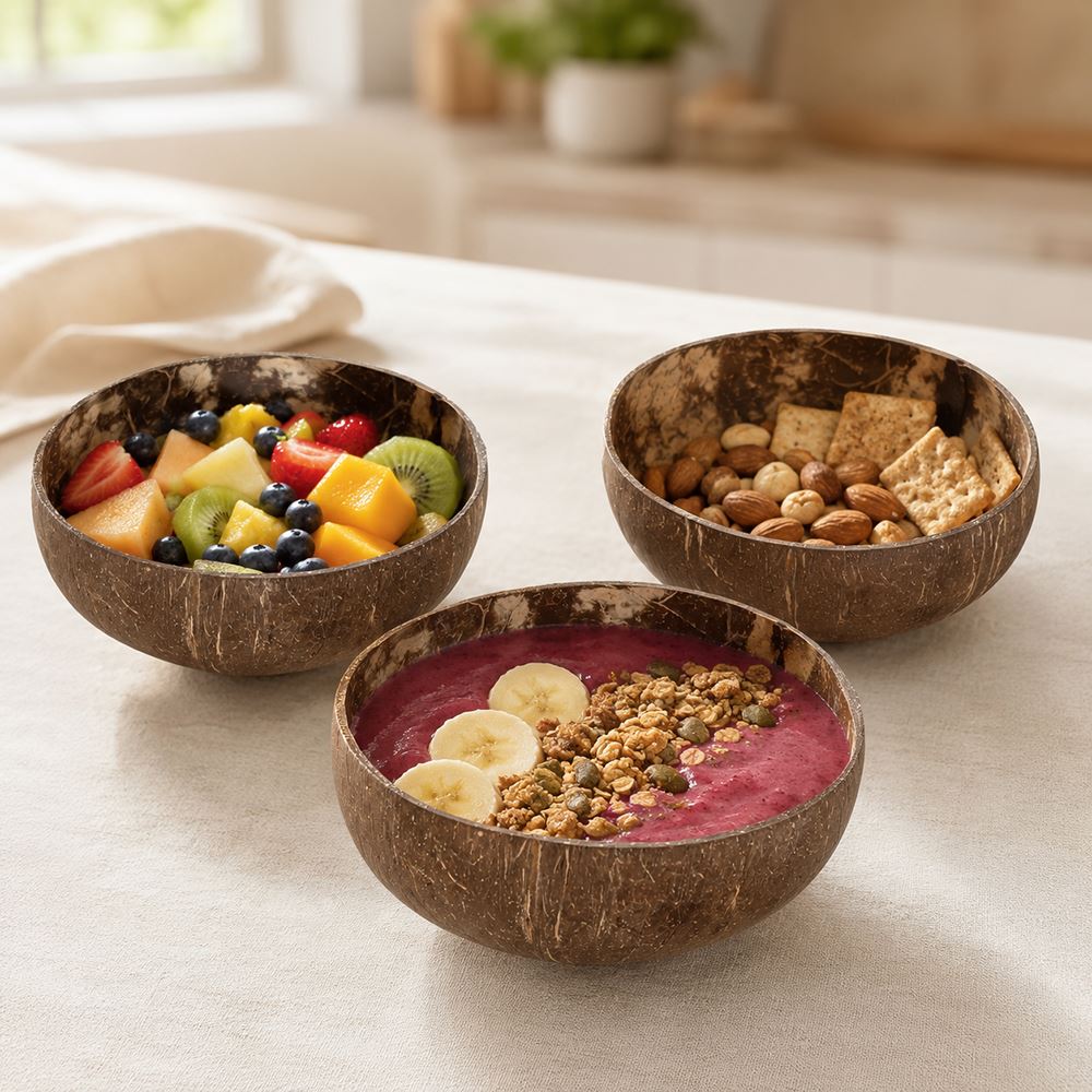 Natural Coconut Shell Bowls Food-Safe Lacquered Interior Large 12-13cm