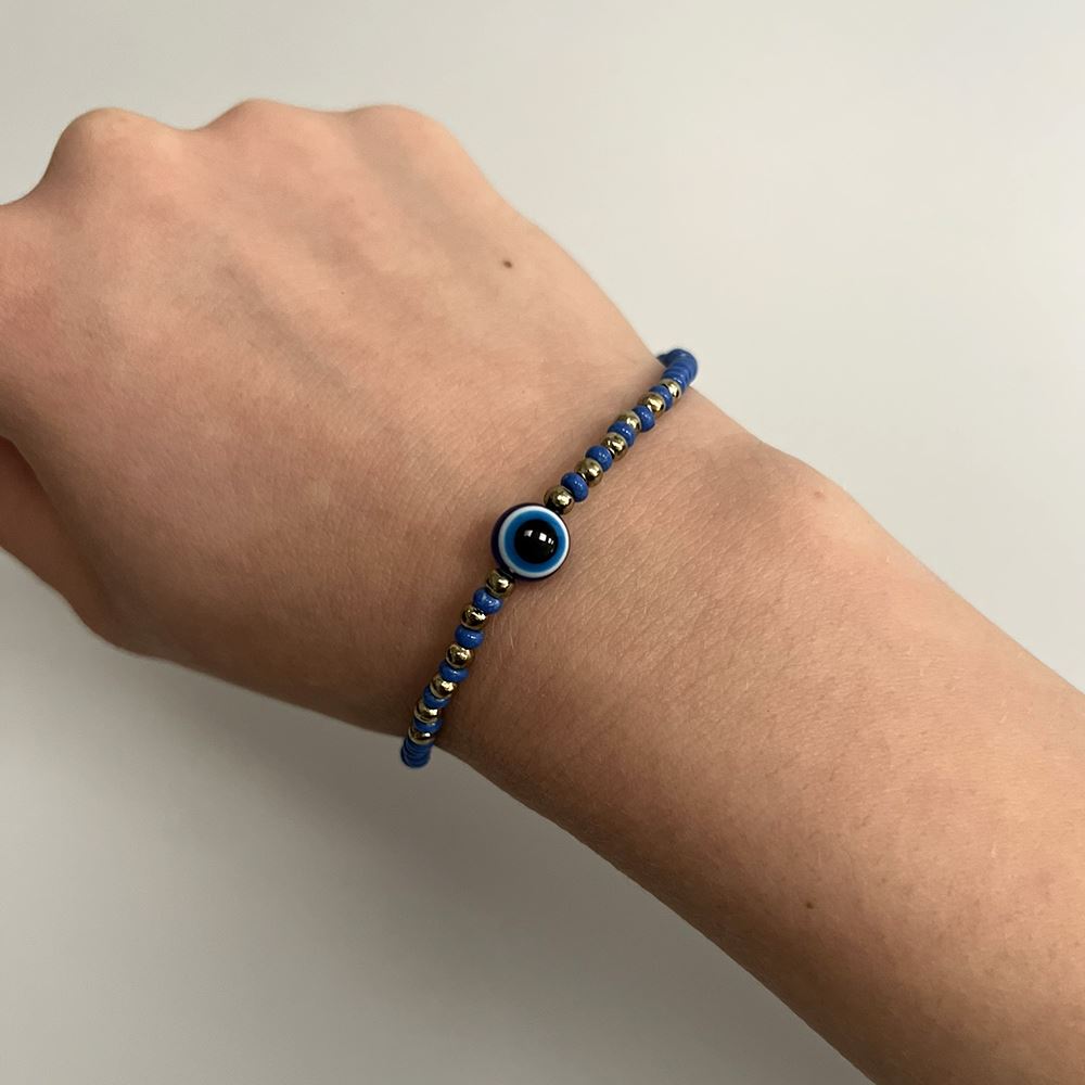 Evil Eye Bracelet with 6 Gold Beads Each Side, (JIT)