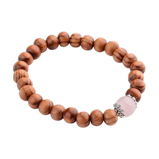 Wood Bracelet with Rose Quartz