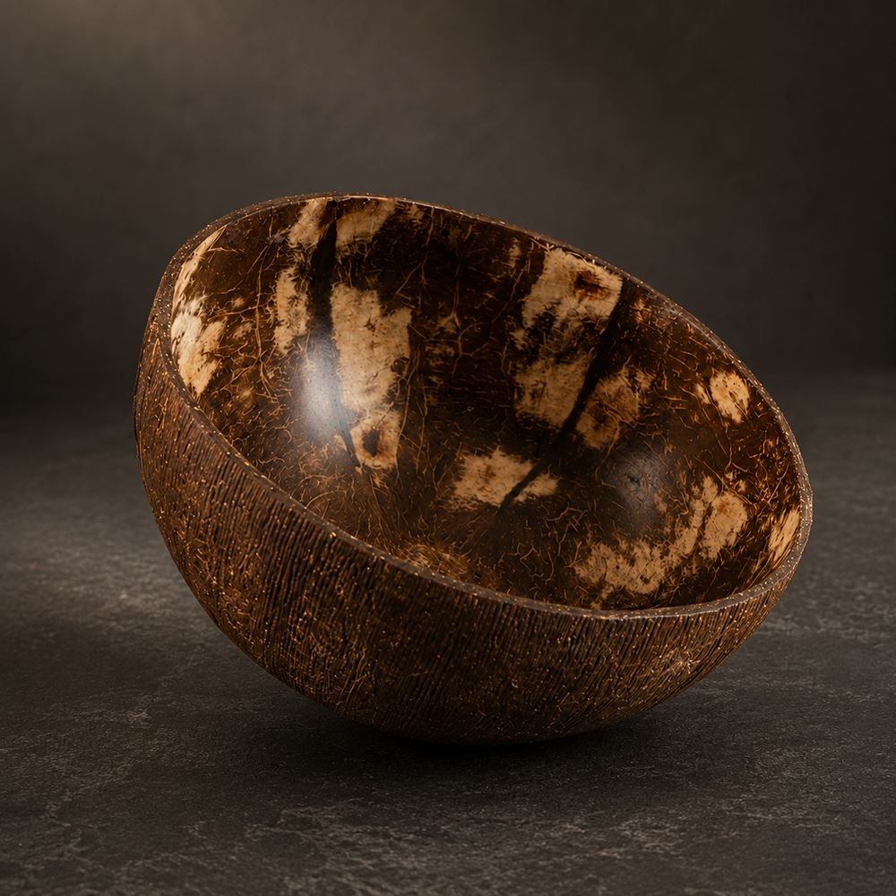 Natural Coconut Shell Bowls, Food-Safe Lacquered Interior Jumbo 14-16cm