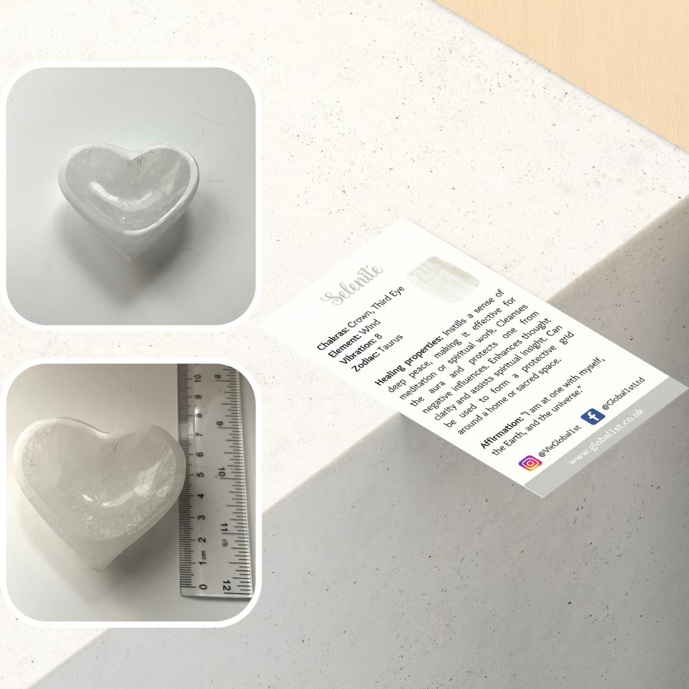 Selenite Bowl, Heart, 6cm