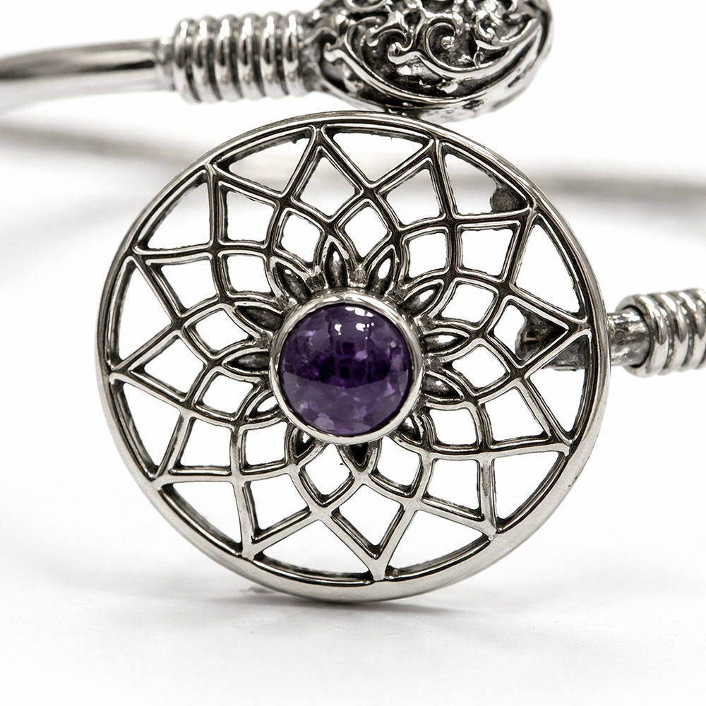 Silver-Plated Adjustable Dreamcatcher Cuff Bangle