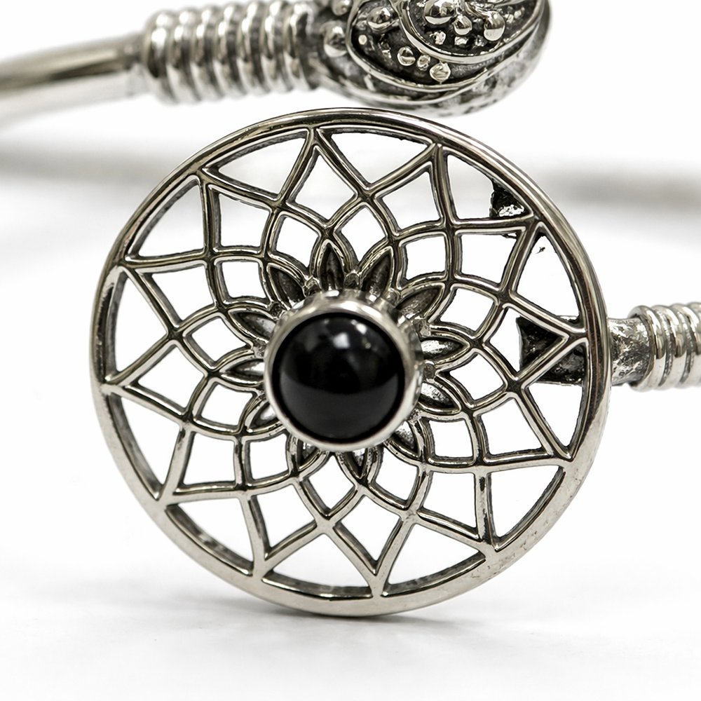 Silver-Plated Adjustable Dreamcatcher Cuff Bangle