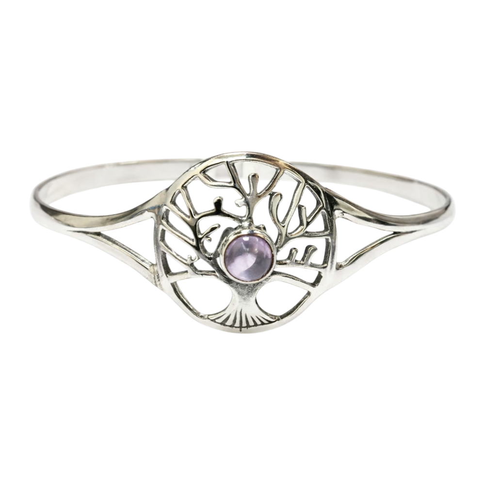 Silver-Plated Adjustable Tree of Life Cuff Bangle