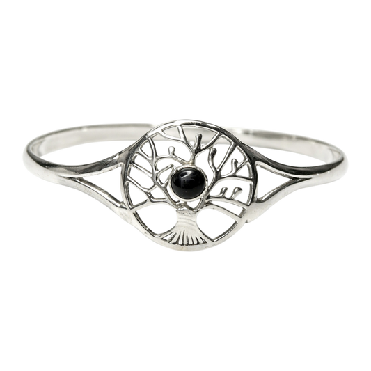 Silver-Plated Adjustable Tree of Life Cuff Bangle